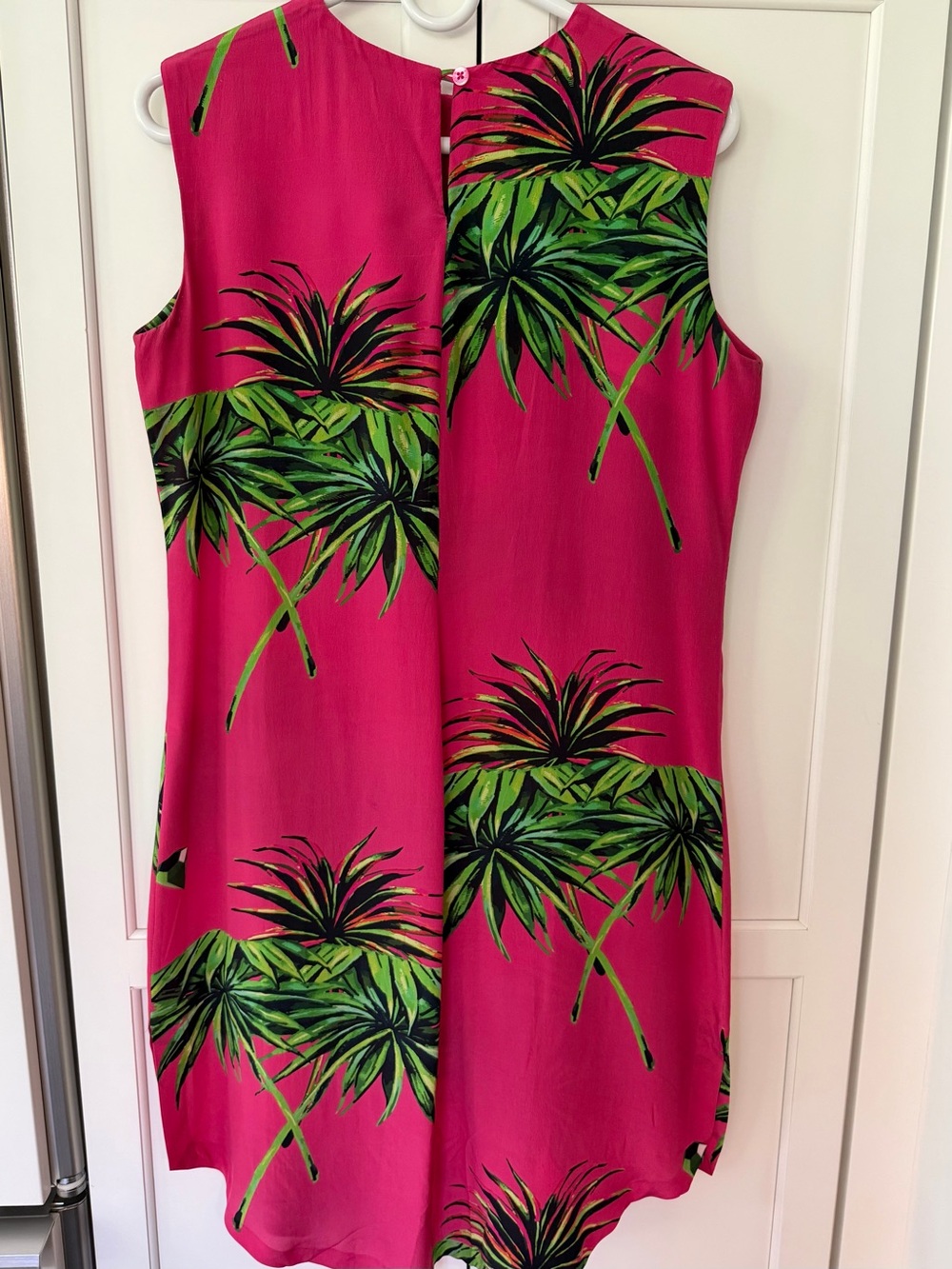 Bright Pink Tropical Print Sleeveless Dress